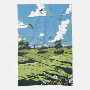Japans vintage landschap 's nachts theedoek