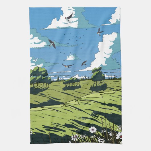 Japans vintage landschap 's nachts theedoek (Verticaal)