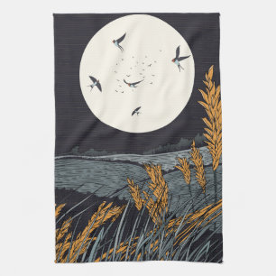 Japans vintage landschap 's nachts theedoek