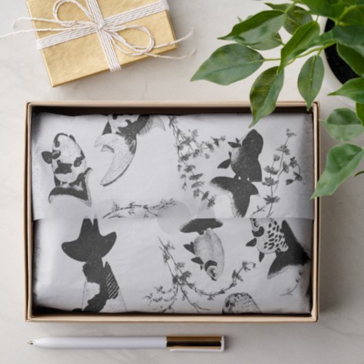 JAPANS VISAFDRUKTAFDEKKETpapier ZWART EN WITTE Tissuepapier (Geschenk)