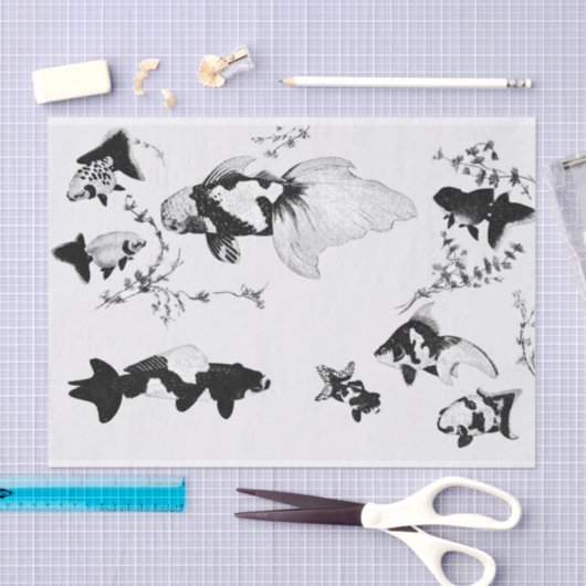 JAPANS VISAFDRUKTAFDEKKETpapier ZWART EN WITTE Tissuepapier (Craft)