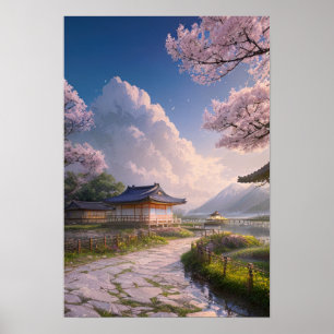 Japans Vist dorp op een riverbank Poster