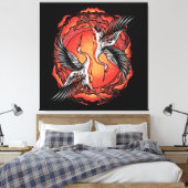 Japans vliegende vechtskranen Aziatische kunst Canvas Afdruk (Insitu (Slaapkamer))