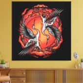 Japans vliegende vechtskranen Aziatische kunst Canvas Afdruk (Insitu (Woonkamer))