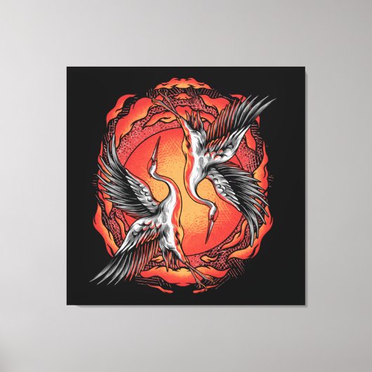 Japans vliegende vechtskranen Aziatische kunst Canvas Afdruk (Voorkant)