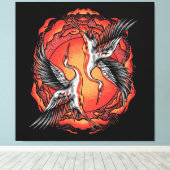 Japans vliegende vechtskranen Aziatische kunst Canvas Afdruk (Insitu (Houten vloer))