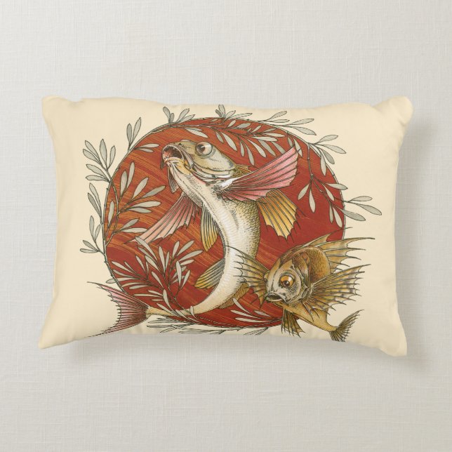  Japans Vliegende Vis en Bamboebladeren Kunst Accent Kussen (Achterkant)