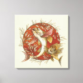 Japans Vliegende Vis en Bamboebladeren Kunst Canvas Afdruk (Voorkant)