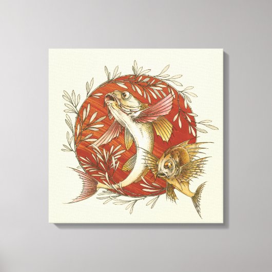 Japans Vliegende Vis en Bamboebladeren Kunst Canvas Afdruk (Voorkant)