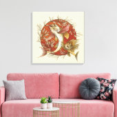 Japans Vliegende Vis en Bamboebladeren Kunst Canvas Afdruk (Insitu (Woonkamer))