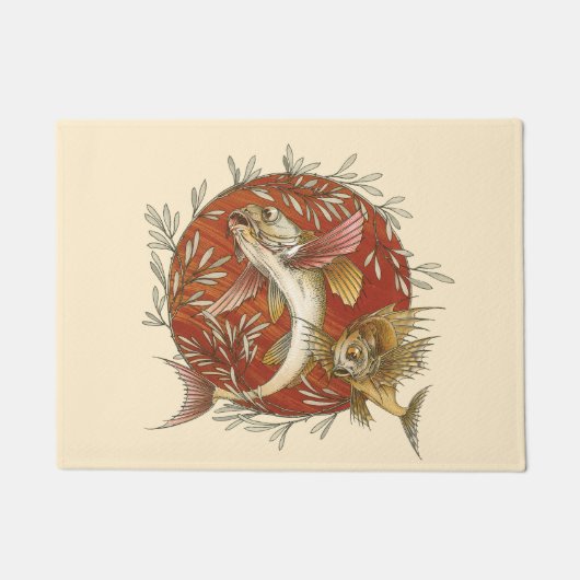  Japans Vliegende Vis en Bamboebladeren Kunst Deurmat (Voorkant)