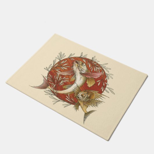  Japans Vliegende Vis en Bamboebladeren Kunst Deurmat (Schuin)