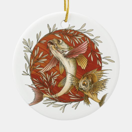 Japans Vliegende Vis en Bamboebladeren Kunst Keramisch Ornament (Voorkant)