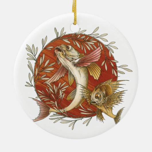  Japans Vliegende Vis en Bamboebladeren Kunst Keramisch Ornament (Achterkant)