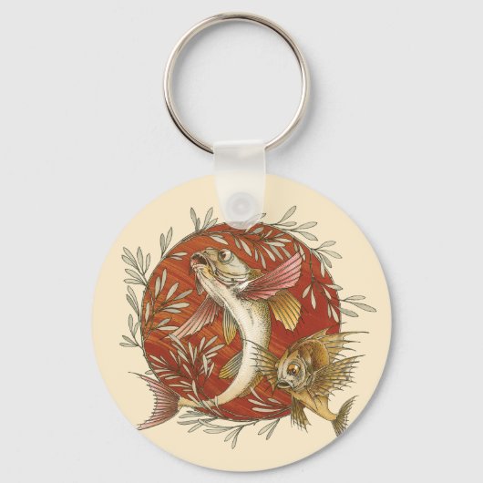  Japans Vliegende Vis en Bamboebladeren Kunst Sleutelhanger (Voorkant)