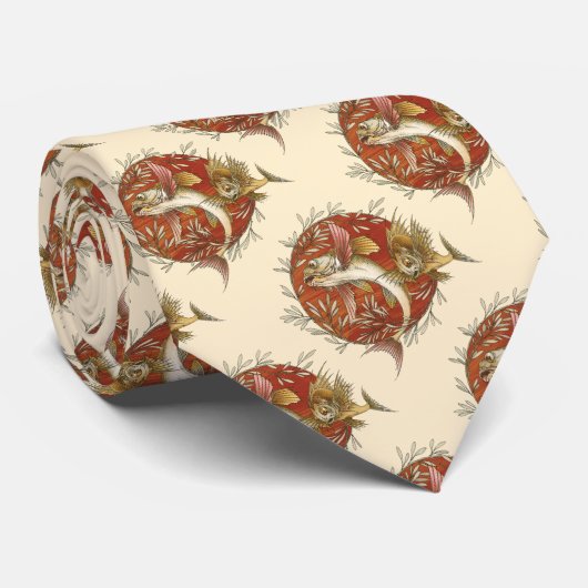  Japans Vliegende Vis en Bamboebladeren Kunst Stropdas (Opgerold)