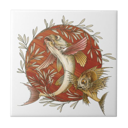 Japans Vliegende Vis en Bamboebladeren Kunst Tegeltje (Voorkant)