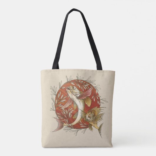  Japans Vliegende Vis en Bamboebladeren Kunst Tote Bag (Achterkant)