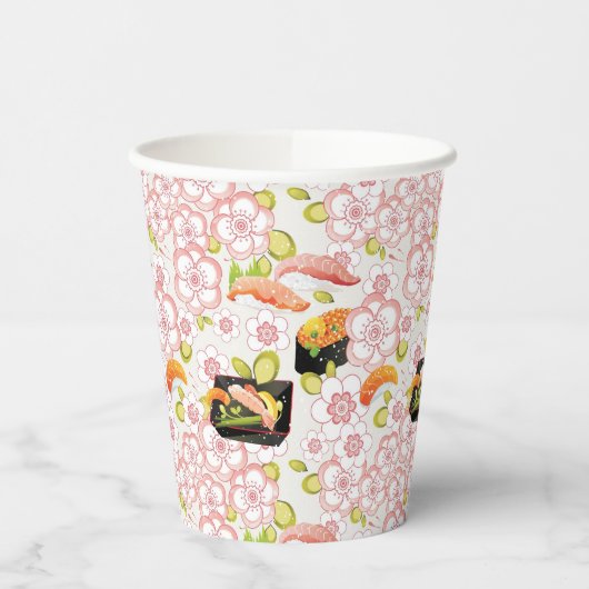 Japans voedsel: Sushi Pattern 2 Papieren Bekers (Links)