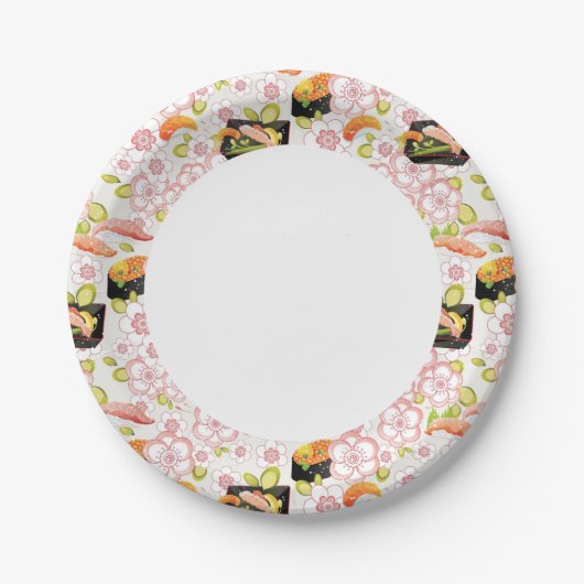 Japans voedsel: Sushi Pattern 2 Papieren Bordje (Voorkant)