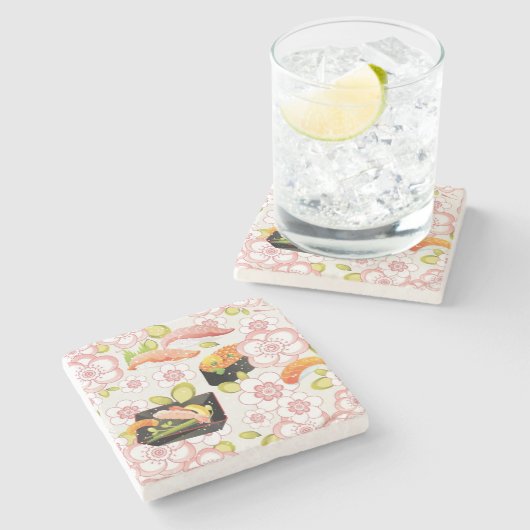 Japans voedsel: Sushi Pattern 2 Stenen Onderzetter (Zijkant)