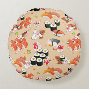 Japans voedsel: Sushi Pattern 3 Rond Kussen