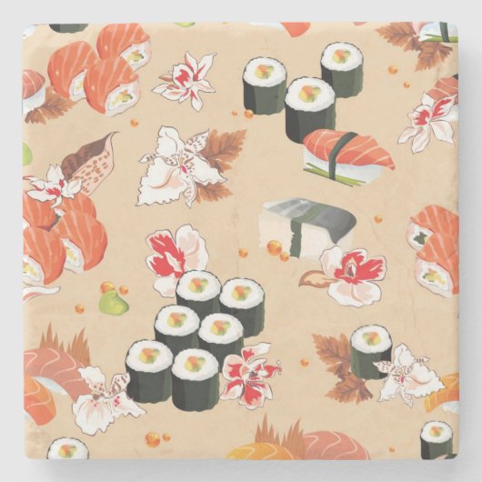 Japans voedsel: Sushi Pattern 3 Stenen Onderzetter (Voorkant)