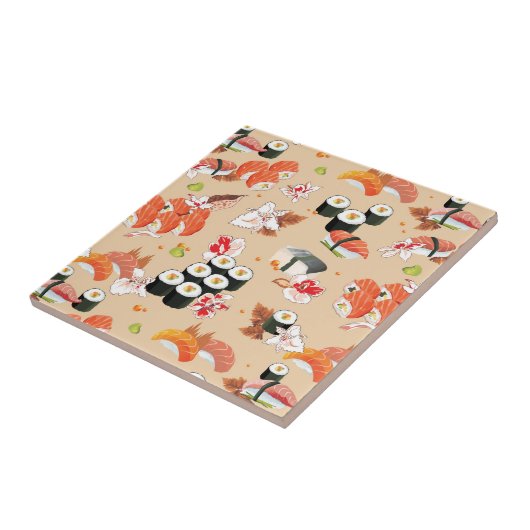 Japans voedsel: Sushi Pattern 3 Tegeltje (Zijkant)