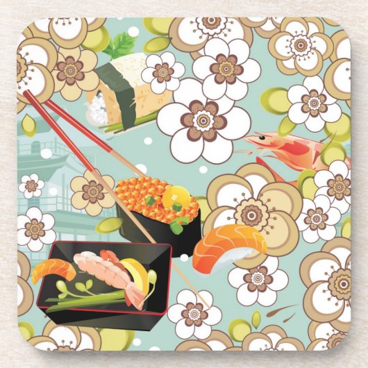 Japans voedsel: Sushi Pattern 4 Drankjes Onderzetter (Voorkant)