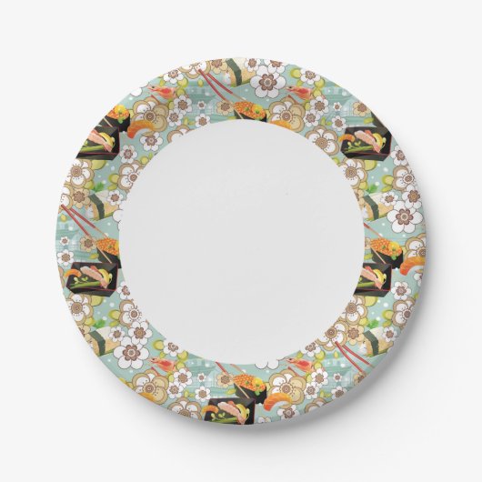 Japans voedsel: Sushi Pattern 4 Papieren Bordje (Voorkant)
