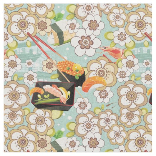 Japans voedsel: Sushi Pattern 4 Stof (Close Up)
