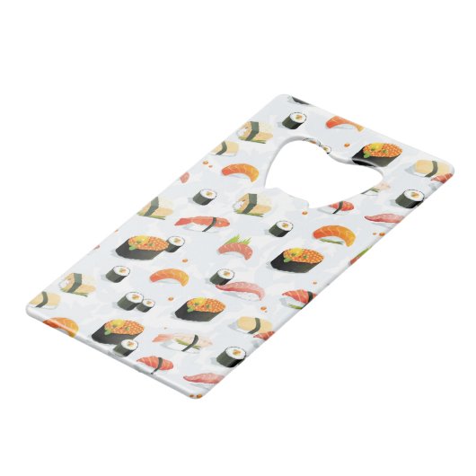 Japans voedsel: Sushi Pattern Creditkaart Flessenopener (Voorkant Gekanteld)