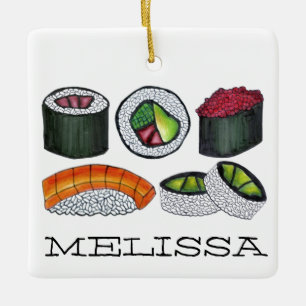 Japans voedsel Sushi Rolls Salmon Nigiri Spicy Tun Keramisch Ornament