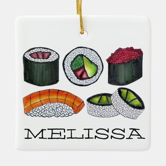 Japans voedsel Sushi Rolls Salmon Nigiri Spicy Tun Keramisch Ornament (Voorkant)