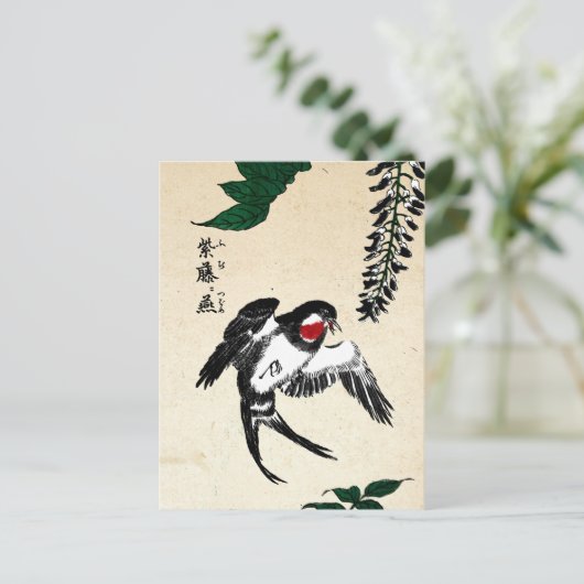 Japans Vogel en Wisteria Briefkaart (Staand voorkant)