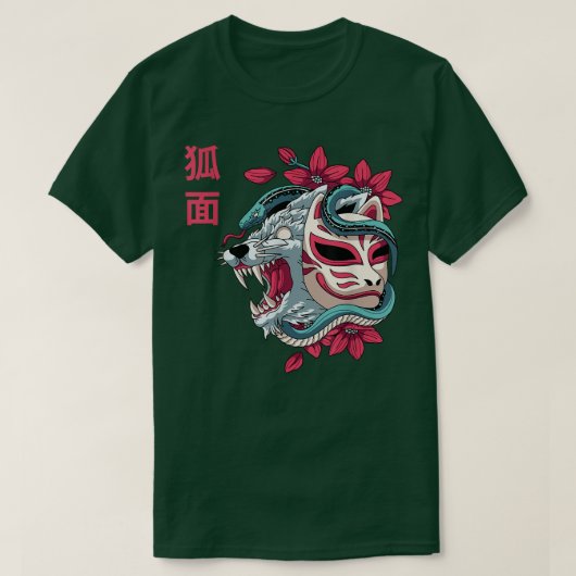 Japans voor Masker Kitsune Wolf Snake Japan Grafis T-shirt (Design voorkant)