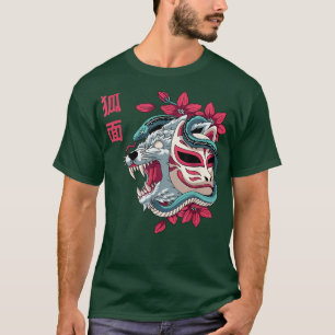 Japans voor Masker Kitsune Wolf Snake Japan Grafis T-shirt