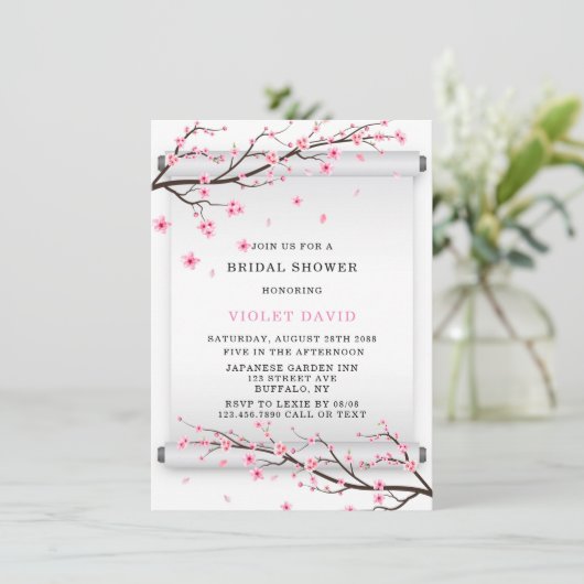 Japans Vrijgezellenfeest met scrollCherry Blossom Kaart (Staand voorkant)