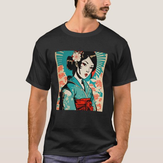 Japans Vrouw Geisha Samurai Retro  Kimon T-shirt (Voorkant)