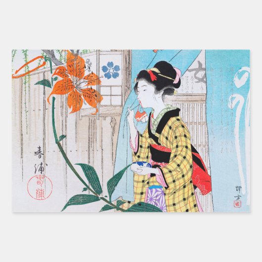  Japans Vrouw Vogels Decoupage Inpakpapier Vel (Voorkant)