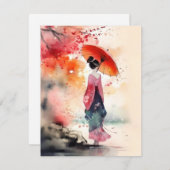 Japans wandelen in Waterverf Feestdagenkaart (Voorkant / Achterkant)