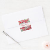 Japans Washi Art Rode Bloemen "Dank u" Vierkant Vierkante Sticker (Envelop)