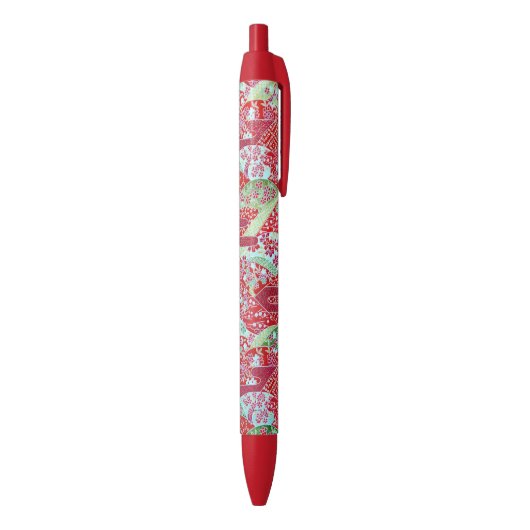 Japans waswerk Red Floral Origami Yuzen Pen (Achterkant (Verticaal))