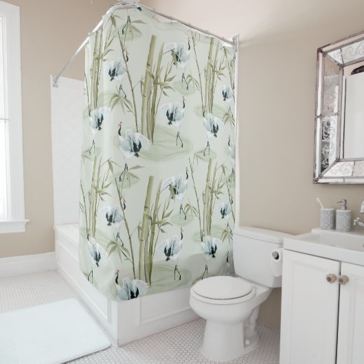 Japans Waterverf Aziatisch kunstvogelpatroon Douchegordijn (In situ)