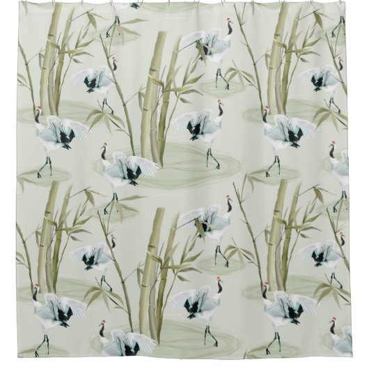 Japans Waterverf Aziatisch kunstvogelpatroon Douchegordijn (Voorkant)