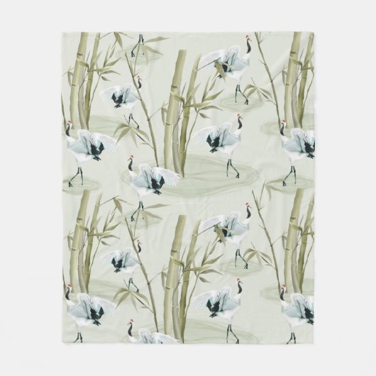 Japans Waterverf Aziatisch kunstvogelpatroon Fleece Deken (Voorkant)