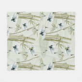 Japans Waterverf Aziatisch kunstvogelpatroon Fleece Deken (Voorkant (Horizontaal))