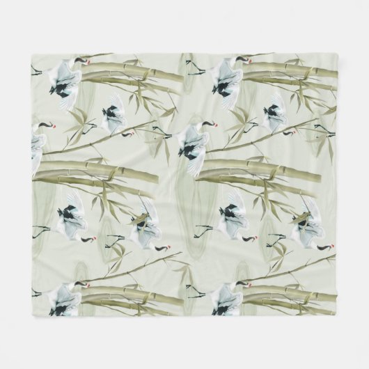 Japans Waterverf Aziatisch kunstvogelpatroon Fleece Deken (Voorkant (Horizontaal))