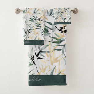 Japans Waterverf Gold Green Bamboe Patroon Bad Handdoek