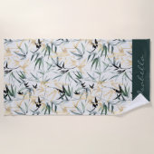 Japans Waterverf Gold Green Bamboe Patroon Strandlaken (Voorkant)